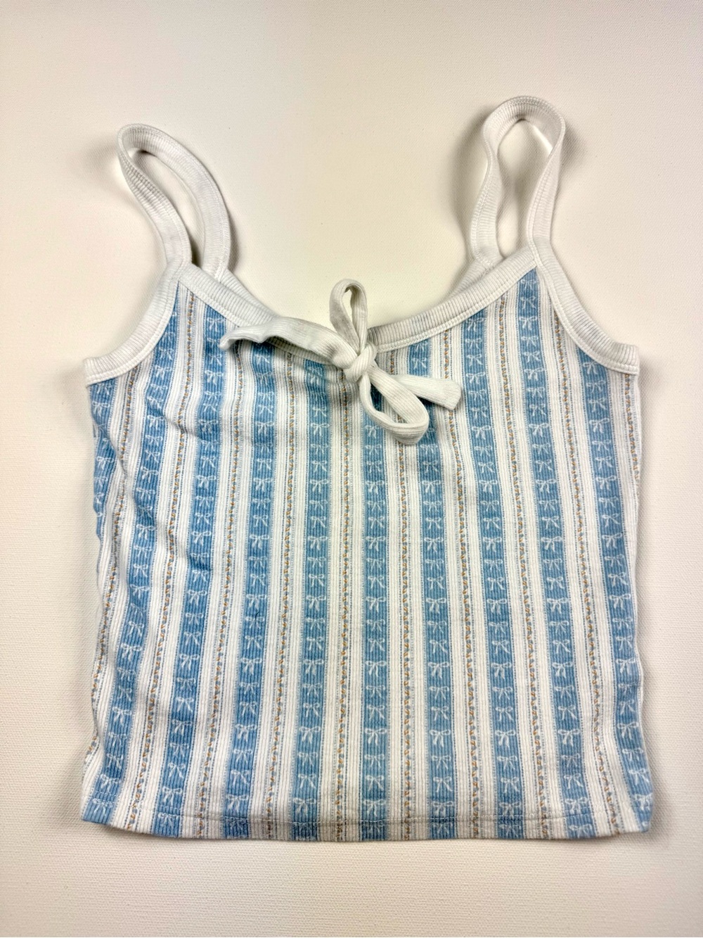 PACSUN Blue White Striped Bow Floral Tie Front Cropped Cami Tank Top Women's S